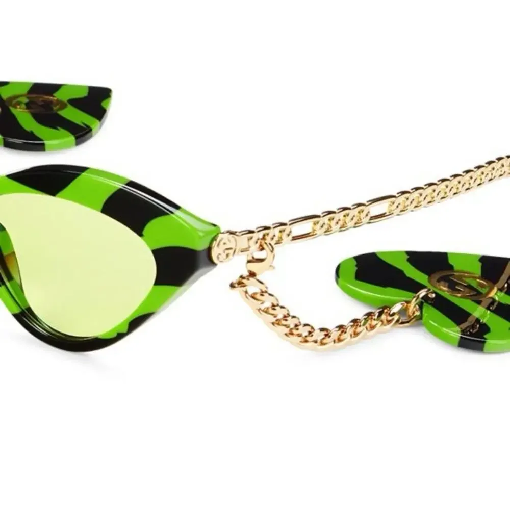 NWT - Gucci- Green and Black Cat-Eye Sunglasses with charms